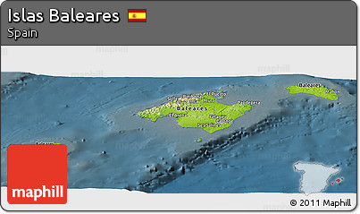 Physical Panoramic Map of Islas Baleares, darken