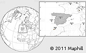 Gray Location Map of Spain, blank outside, hill shading inside