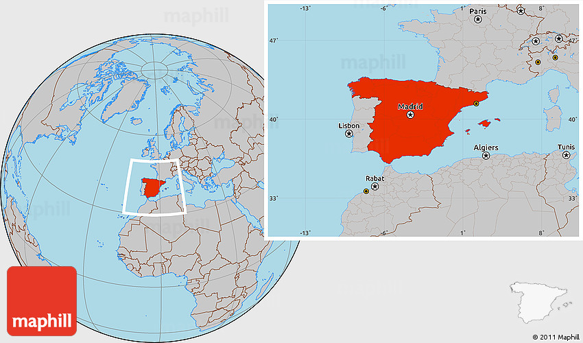 Gray Location Map of Spain