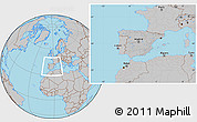 Gray Location Map of Spain, hill shading inside