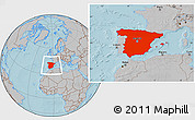 Gray Location Map of Spain, hill shading