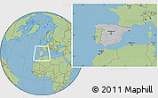 Gray Location Map of Spain, savanna style outside, hill shading inside