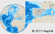 Gray Location Map of Spain, shaded relief outside, hill shading