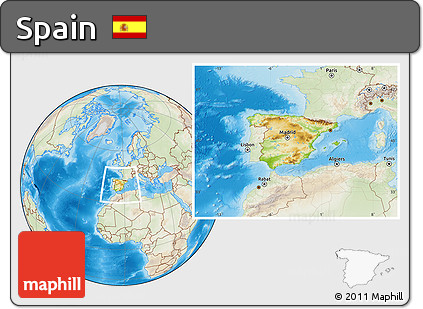Physical Location Map of Spain, lighten, land only