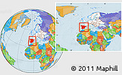 Political Location Map of Spain, highlighted continent, within the entire continent