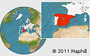 Satellite Location Map of Spain, highlighted continent