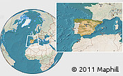 Satellite Location Map of Spain, lighten, land only