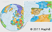 Satellite Location Map of Spain, political outside