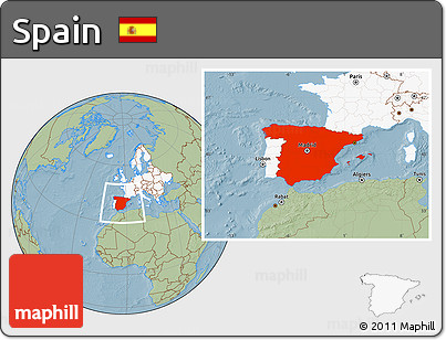 Savanna Style Location Map of Spain, highlighted continent, hill shading