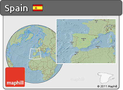 Savanna Style Location Map of Spain, hill shading outside