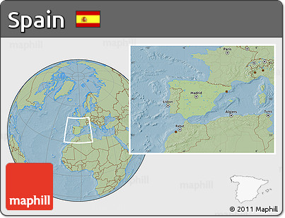 Savanna Style Location Map of Spain, hill shading outside
