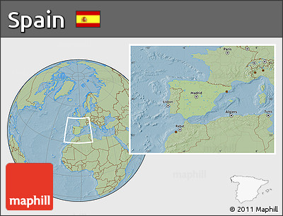 Savanna Style Location Map of Spain, hill shading outside