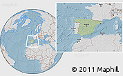 Savanna Style Location Map of Spain, lighten, desaturated, land only, hill shading