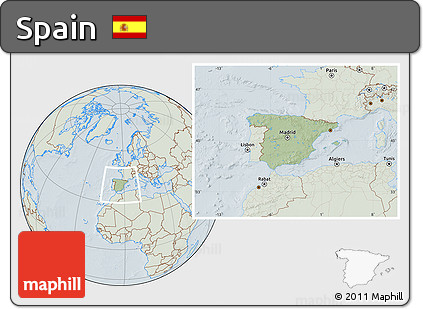 Savanna Style Location Map of Spain, lighten, hill shading