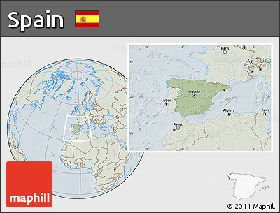 Savanna Style Location Map of Spain, lighten, hill shading
