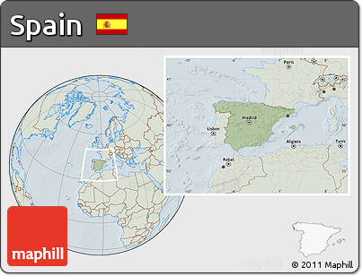 Savanna Style Location Map of Spain, lighten, hill shading
