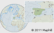 Savanna Style Location Map of Spain, lighten, hill shading