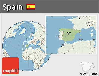 Savanna Style Location Map of Spain, lighten, land only