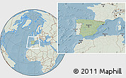 Savanna Style Location Map of Spain, lighten, land only, hill shading