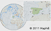 Savanna Style Location Map of Spain, lighten, semi-desaturated, hill shading