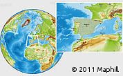 Savanna Style Location Map of Spain, physical outside, hill shading