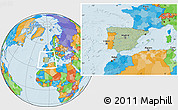 Savanna Style Location Map of Spain, political outside, hill shading