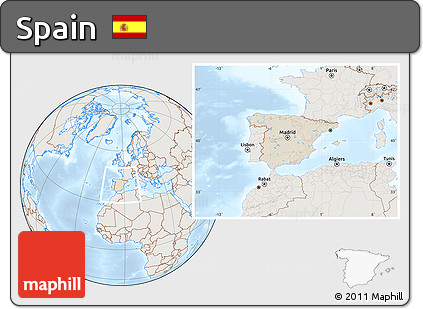 Shaded Relief Location Map of Spain, lighten