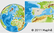 Shaded Relief Location Map of Spain, physical outside
