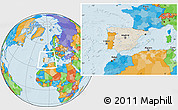 Shaded Relief Location Map of Spain, political outside