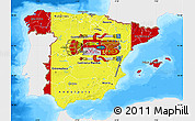 Flag Map of Spain, single color outside, bathymetry sea, flag rotated