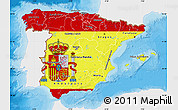 Flag Map of Spain, single color outside, bathymetry sea, shaded relief sea, flag centered