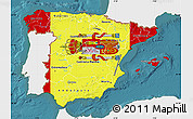 Flag Map of Spain, single color outside, satellite sea, flag rotated