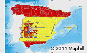 Flag Map of Spain, single color outside, shaded relief sea