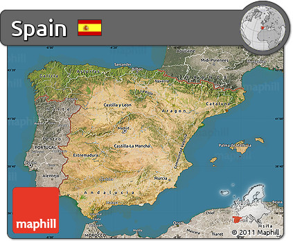 Satellite Map of Spain, semi-desaturated, land only