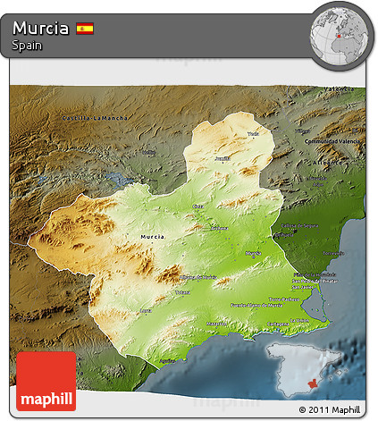 Physical 3D Map of Murcia, darken