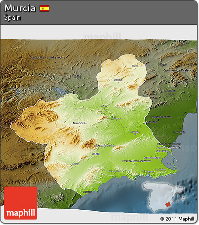 Physical 3D Map of Murcia, darken