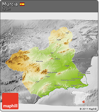Physical 3D Map of Murcia, desaturated