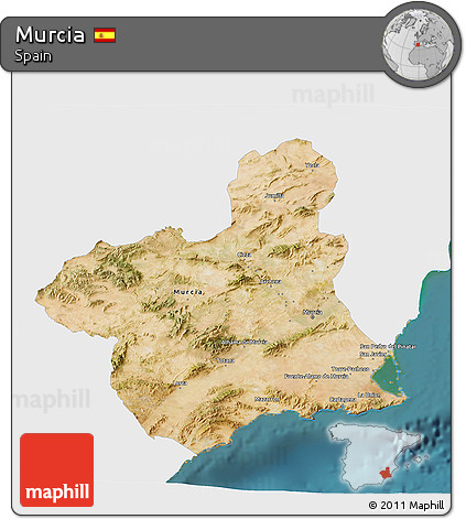 Satellite 3D Map of Murcia, single color outside