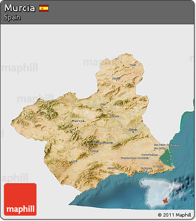 Satellite 3D Map of Murcia, single color outside
