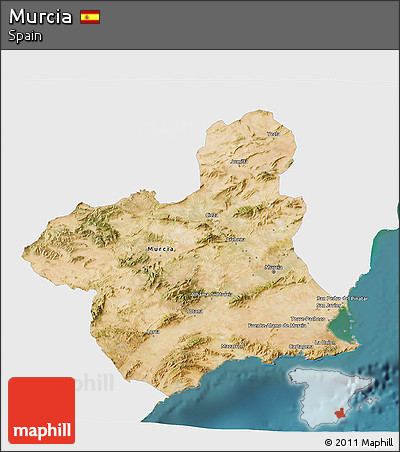 Satellite 3D Map of Murcia, single color outside