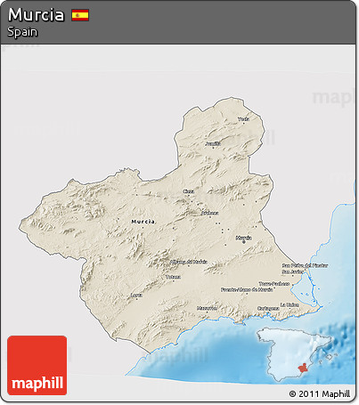 Shaded Relief 3D Map of Murcia, single color outside