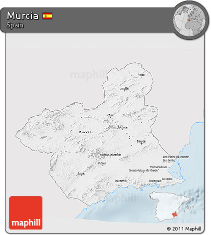 Silver Style 3D Map of Murcia, single color outside