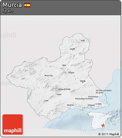 Silver Style 3D Map of Murcia, single color outside