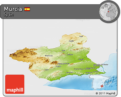 Physical Panoramic Map of Murcia, single color outside
