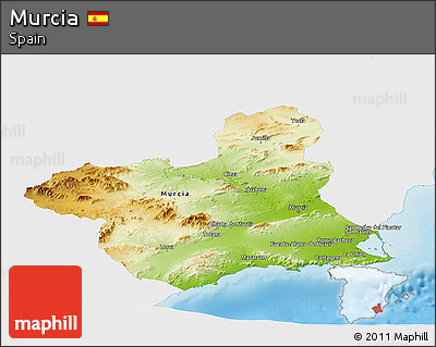 Physical Panoramic Map of Murcia, single color outside