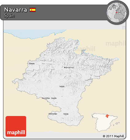 Classic Style 3D Map of Navarra, single color outside