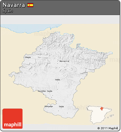 Classic Style 3D Map of Navarra, single color outside