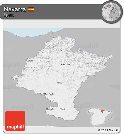 Gray 3D Map of Navarra, single color outside