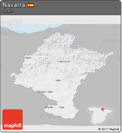 Gray 3D Map of Navarra, single color outside