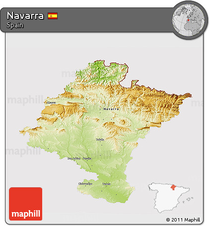 Physical 3D Map of Navarra, cropped outside